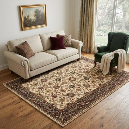 5' X 8' Ivory and Black Oriental Hand Tufted Non Skid Area Rug