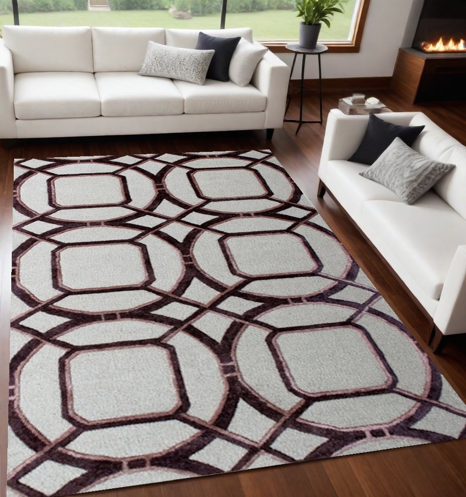 5' X 8' Silver Abstract Geometric Hand Tufted Non Skid Area Rug