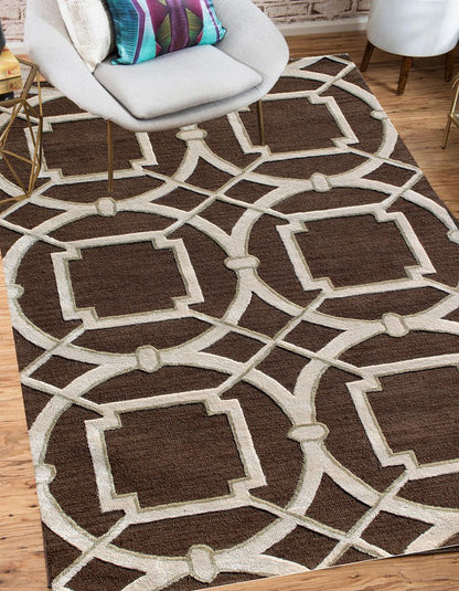5' X 8' Brown and Ivory Abstract Geometric Hand Tufted Non Skid Area Rug