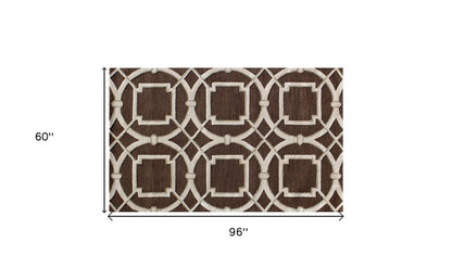 5' X 8' Brown and Ivory Abstract Geometric Hand Tufted Non Skid Area Rug