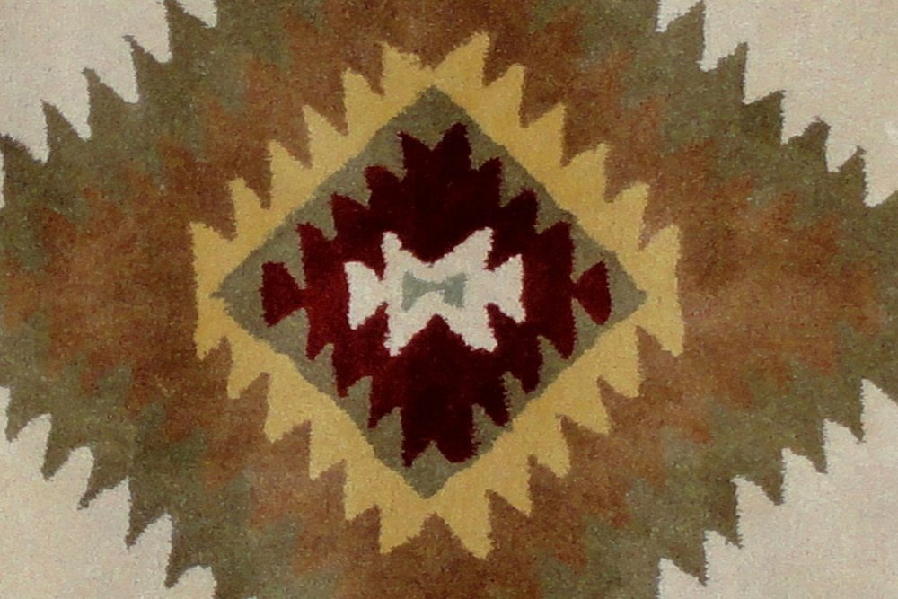 5' X 8' Ivory and Black Southwestern Hand Tufted Non Skid Area Rug