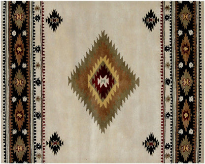 5' X 8' Ivory and Black Southwestern Hand Tufted Non Skid Area Rug
