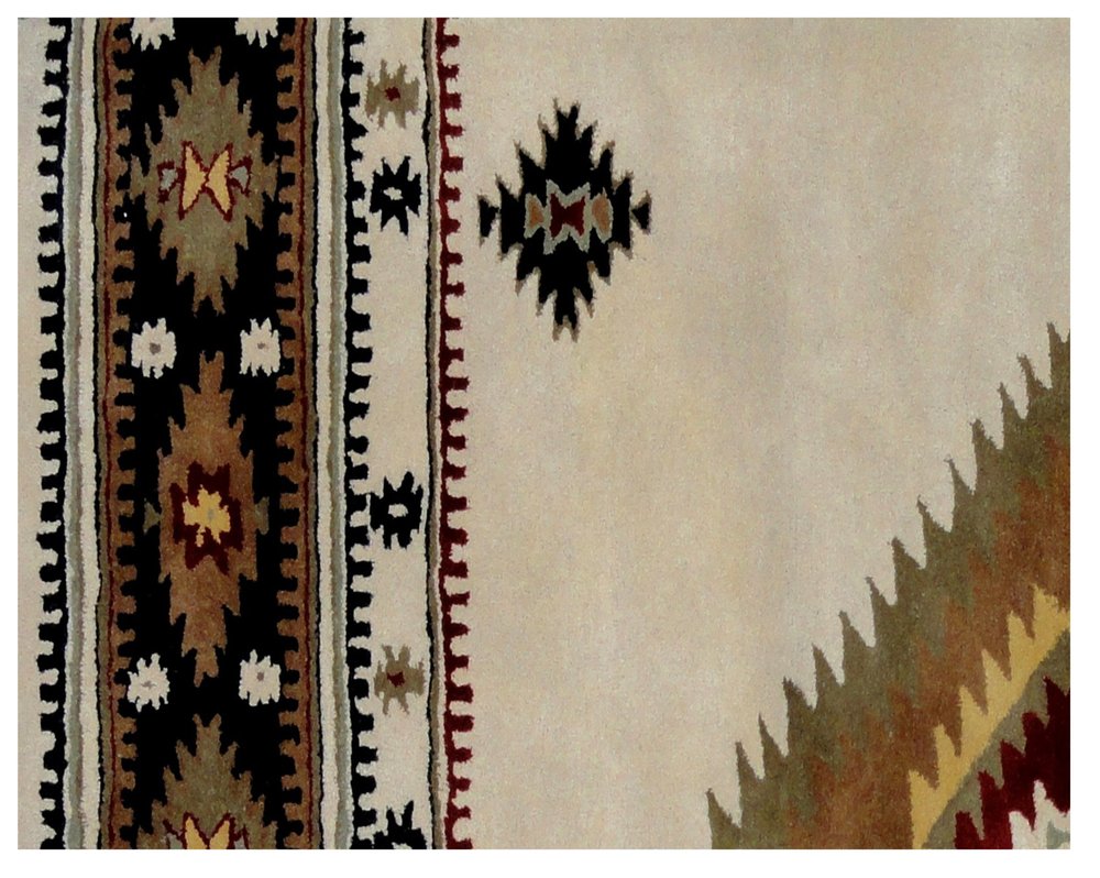 5' X 8' Ivory and Black Southwestern Hand Tufted Non Skid Area Rug