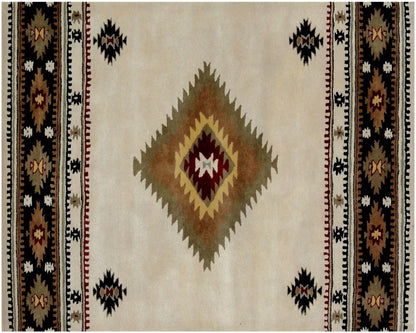 5' X 8' Ivory and Black Southwestern Hand Tufted Non Skid Area Rug