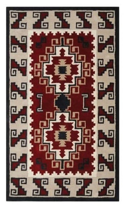 5' X 8' Red and Beige Southwestern Hand Tufted Non Skid Area Rug