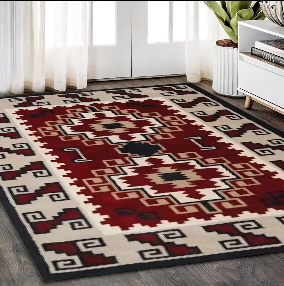 5' X 8' Red and Beige Southwestern Hand Tufted Non Skid Area Rug