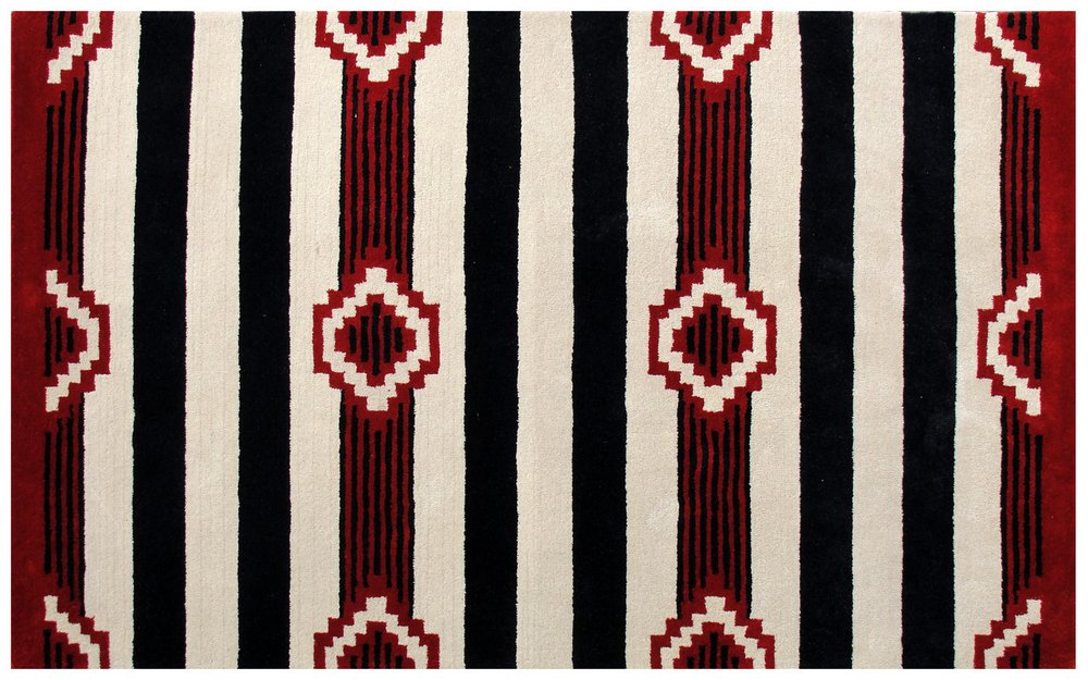8' X 11' Ivory and Black Southwestern Hand Tufted Non Skid Area Rug