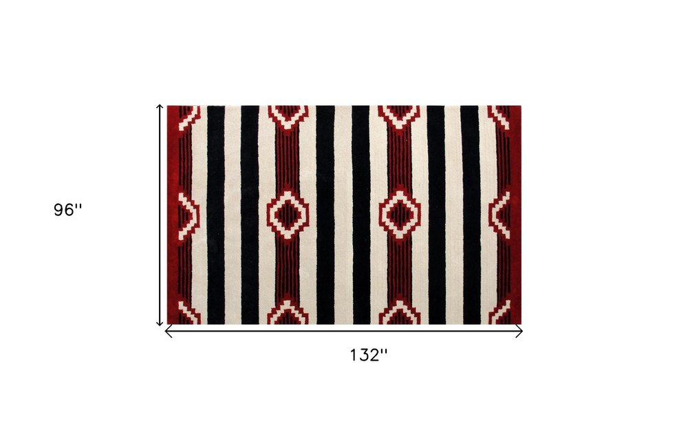 8' X 11' Ivory and Black Southwestern Hand Tufted Non Skid Area Rug