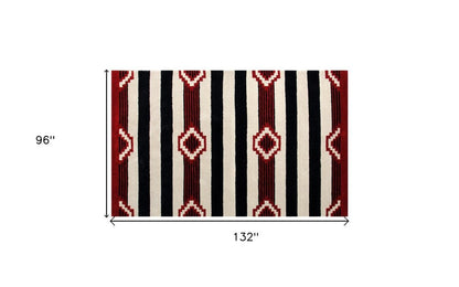 8' X 11' Ivory and Black Southwestern Hand Tufted Non Skid Area Rug