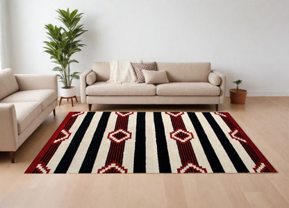 8' X 11' Ivory and Black Southwestern Hand Tufted Non Skid Area Rug