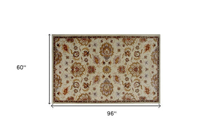 5' X 8' Cream Oriental Hand Tufted Non Skid Area Rug