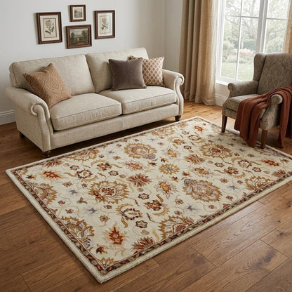 5' X 8' Cream Oriental Hand Tufted Non Skid Area Rug
