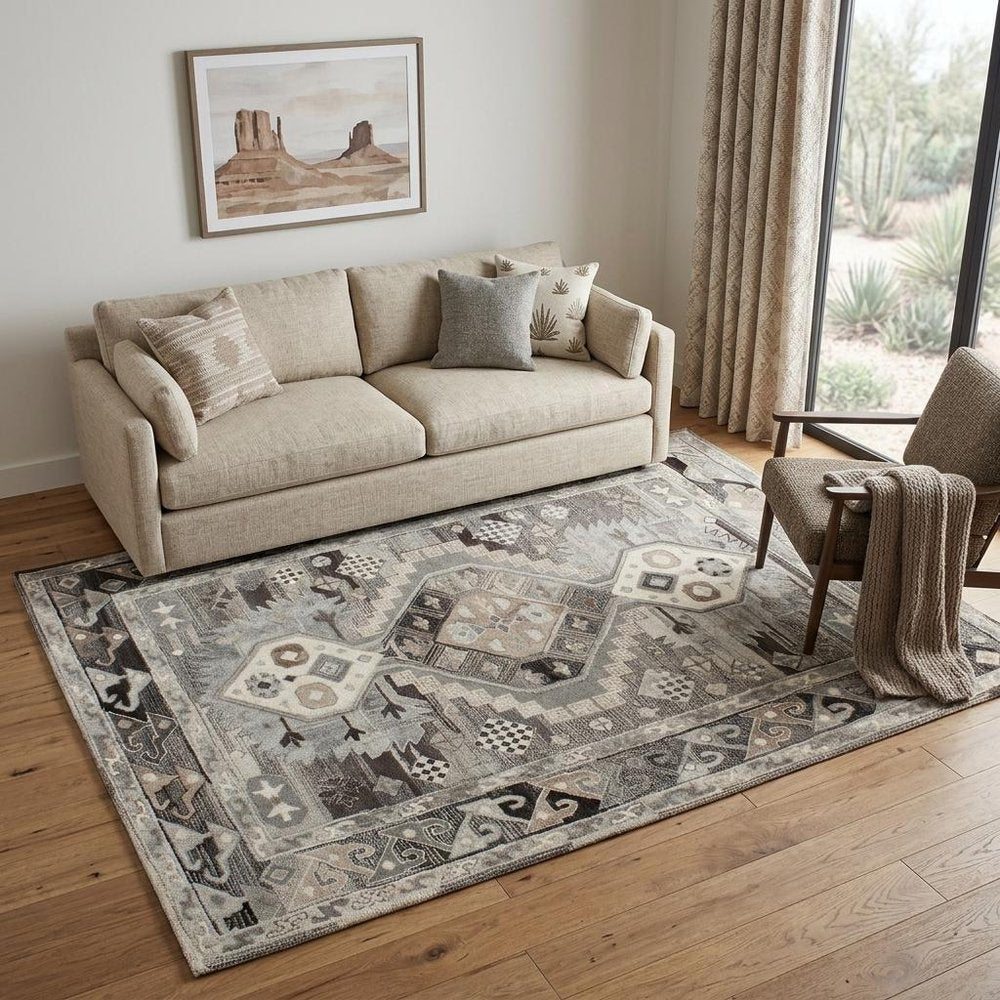 5' X 8' Natural Southwestern Hand Tufted Non Skid Area Rug