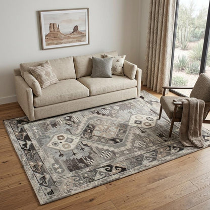 5' X 8' Natural Southwestern Hand Tufted Non Skid Area Rug