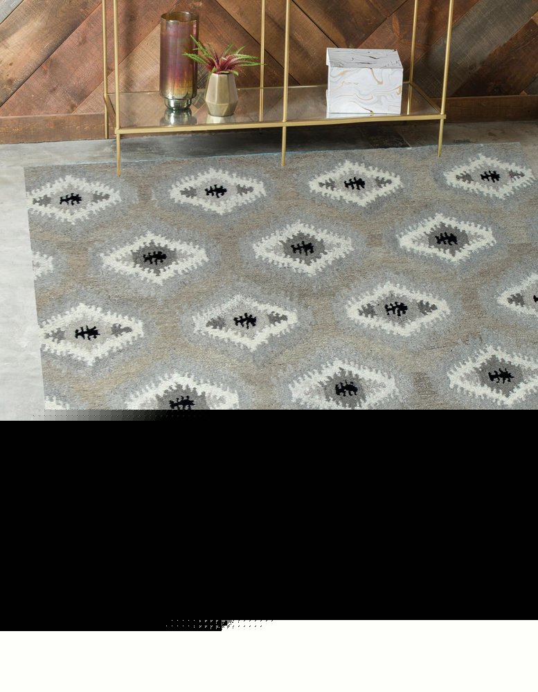 5' X 8' Natural Wool Southwestern Hand Tufted Non Skid Area Rug