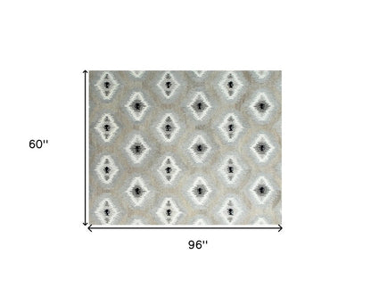 5' X 8' Natural Wool Southwestern Hand Tufted Non Skid Area Rug