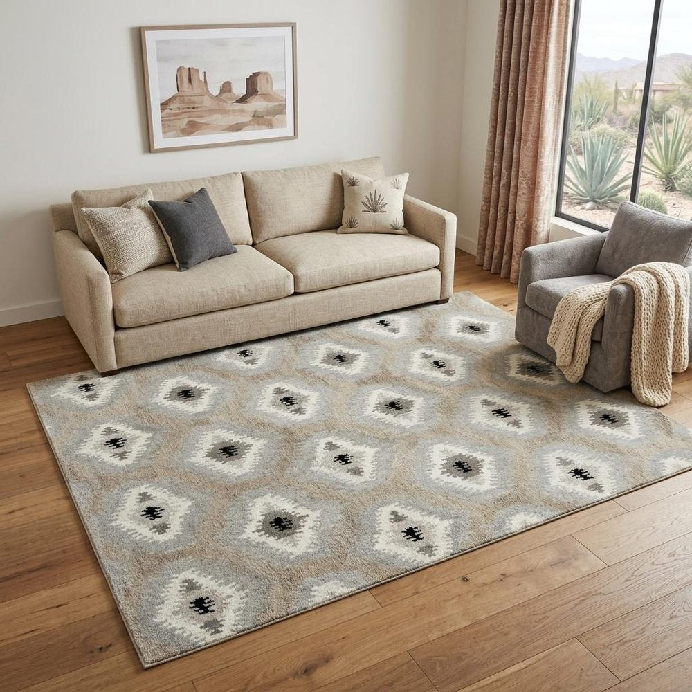 5' X 8' Natural Wool Southwestern Hand Tufted Non Skid Area Rug