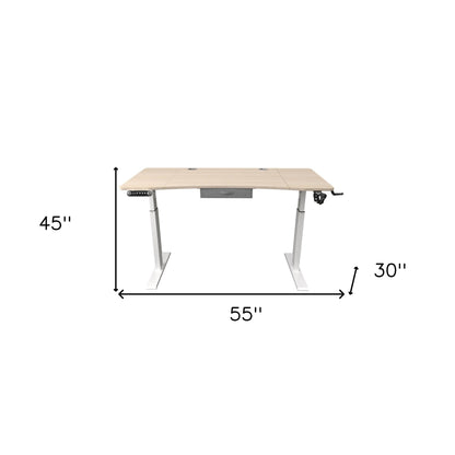 55" Adjustable Oak and White Standing Desk