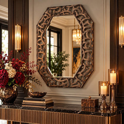 35" Bronze Octagonal Steel Framed Accent Mirror