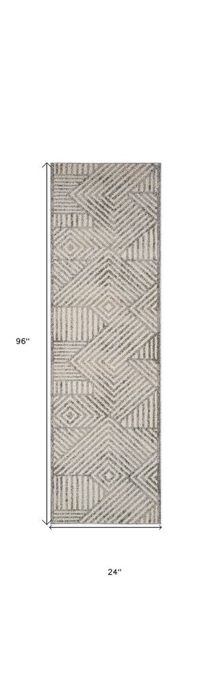 8' Gray And Beige Abstract Distressed Runner Rug