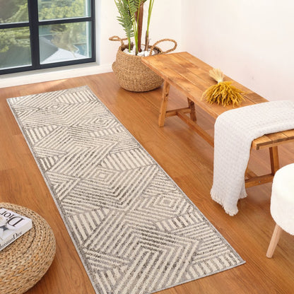 8' Gray And Beige Abstract Distressed Runner Rug