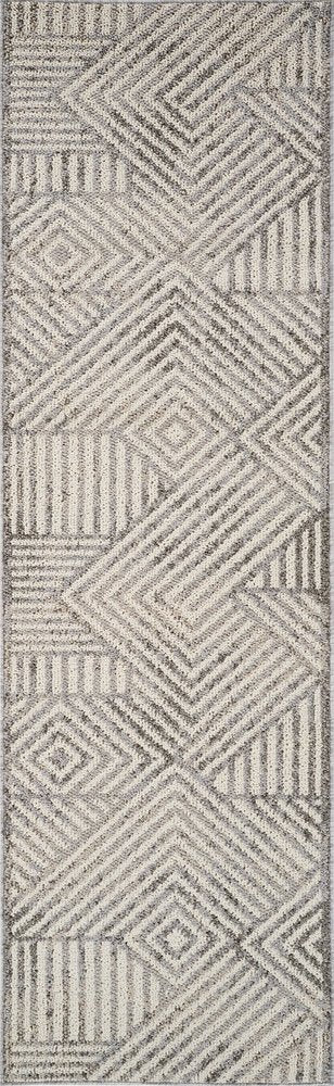 8' Gray And Beige Abstract Distressed Runner Rug