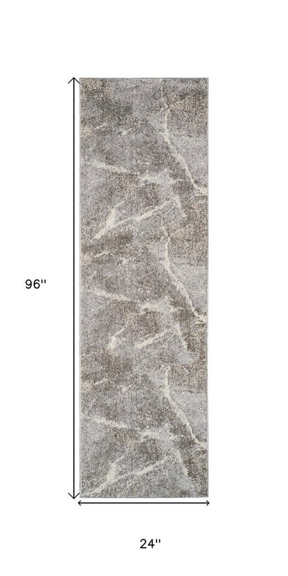 8' Gray And Beige Abstract Distressed Runner Rug