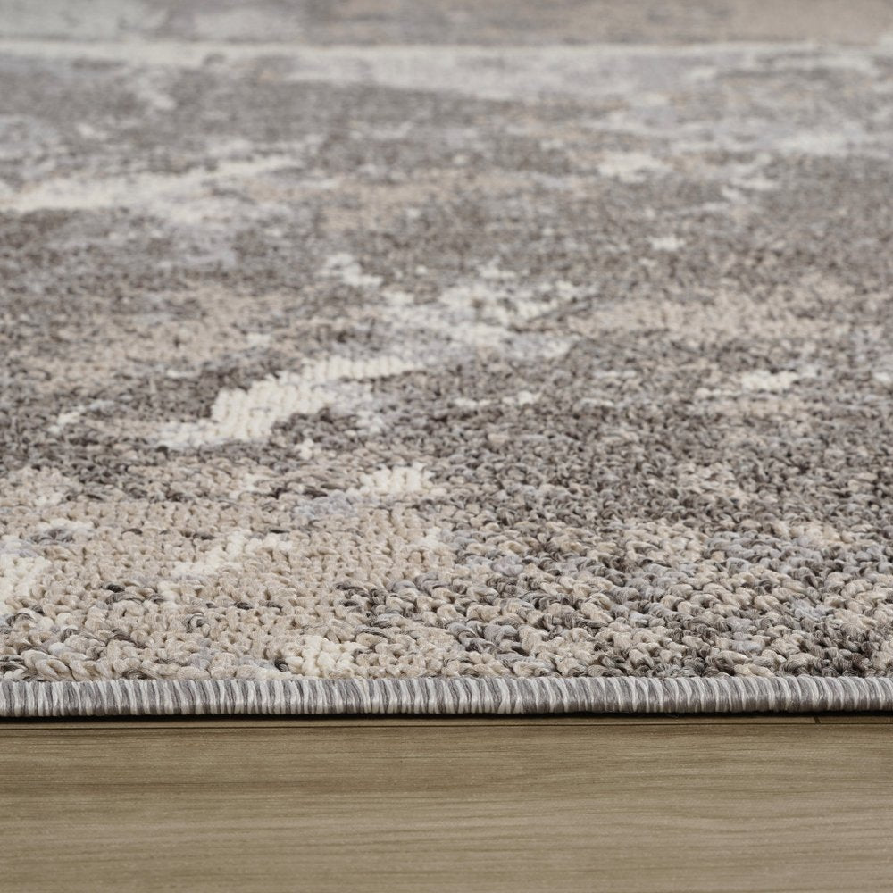 8' Gray And Beige Abstract Distressed Runner Rug
