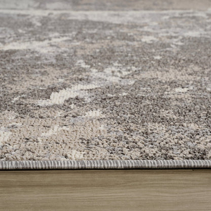 8' Gray And Beige Abstract Distressed Runner Rug