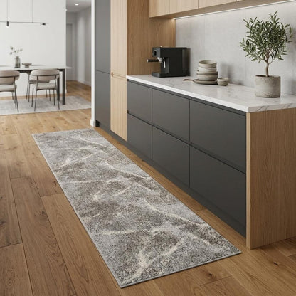8' Gray And Beige Abstract Distressed Runner Rug