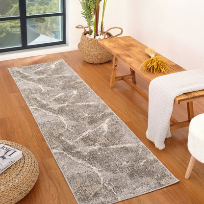 8' Gray And Beige Abstract Distressed Runner Rug
