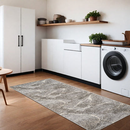 8' Gray And Beige Abstract Distressed Runner Rug