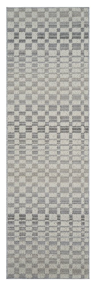 8' Gray And Beige Checkered Distressed Runner Rug