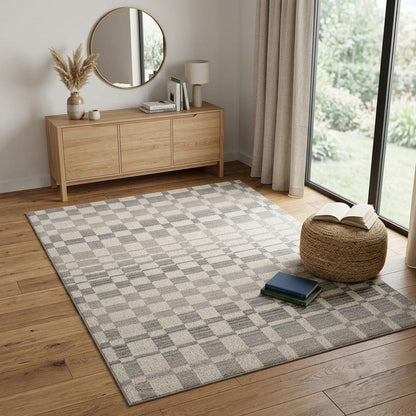 4' X 6' Gray and Beige Checkered Distressed Area Rug