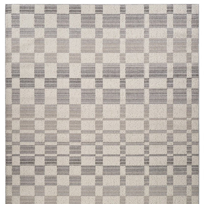 4' X 6' Gray and Beige Checkered Distressed Area Rug