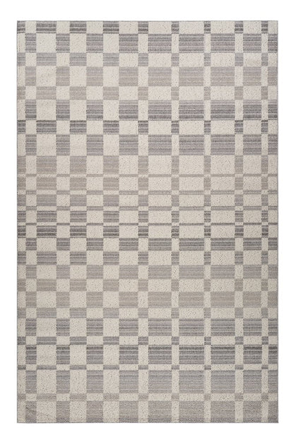 7' X 10' Gray and Beige Checkered Distressed Area Rug