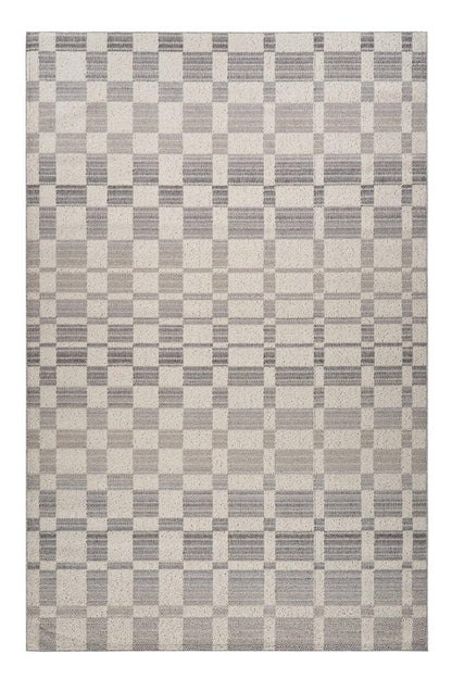 8' X 11' Gray and Beige Checkered Distressed Area Rug
