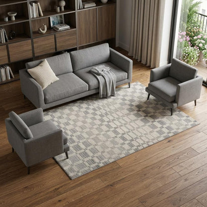 8' X 11' Gray and Beige Checkered Distressed Area Rug