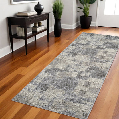 8' Gray And Beige Abstract Distressed Runner Rug