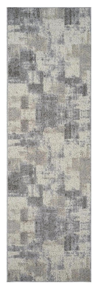 8' Gray And Beige Abstract Distressed Runner Rug