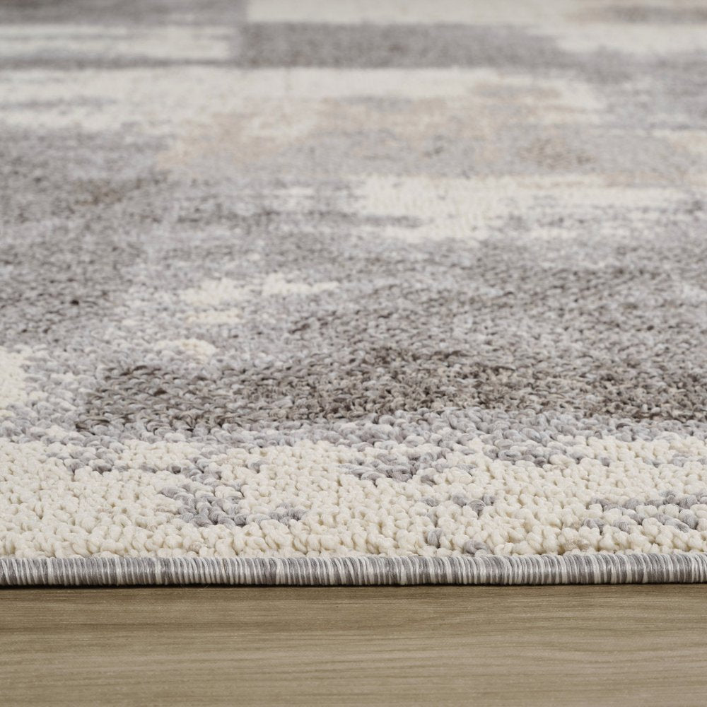 8' Gray And Beige Abstract Distressed Runner Rug