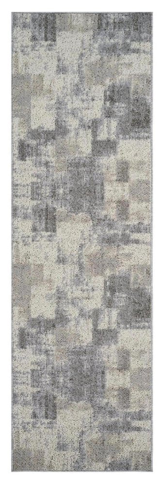 8' Gray And Beige Abstract Distressed Runner Rug