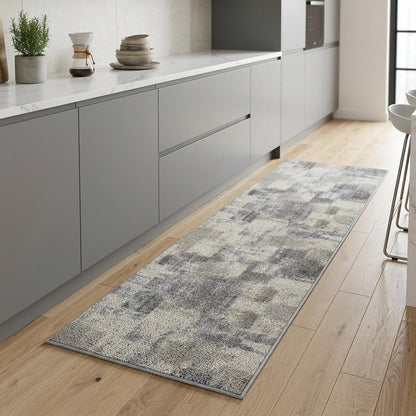 8' Gray And Beige Abstract Distressed Runner Rug