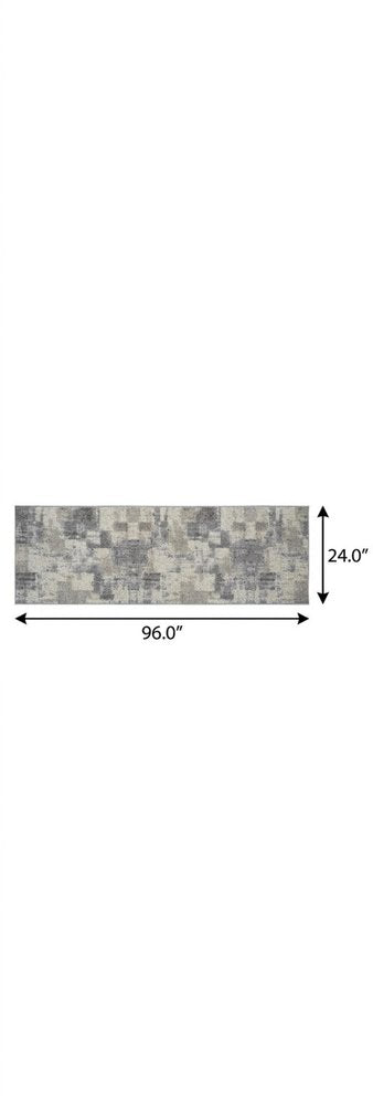 8' Gray And Beige Abstract Distressed Runner Rug