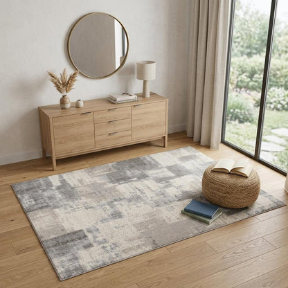 4' X 6' Gray and Beige Abstract Distressed Area Rug