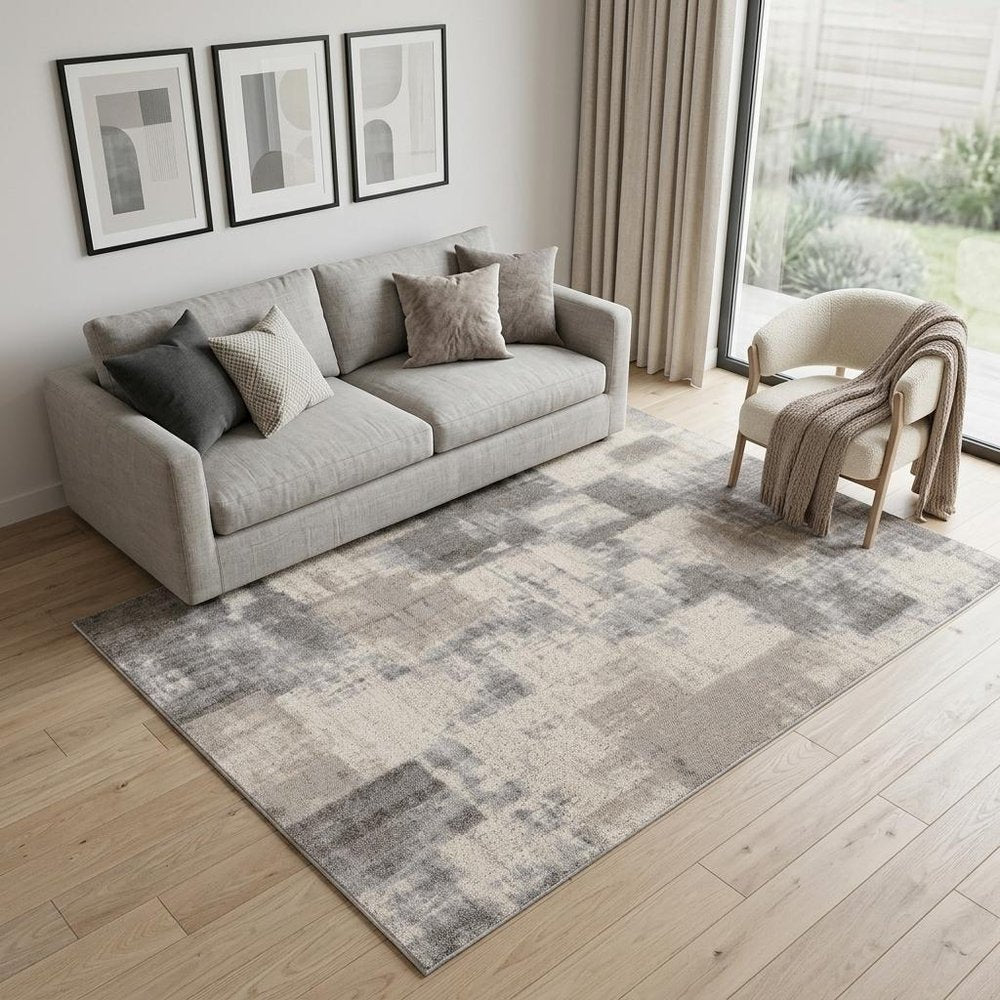5' X 8' Gray and Beige Abstract Distressed Area Rug