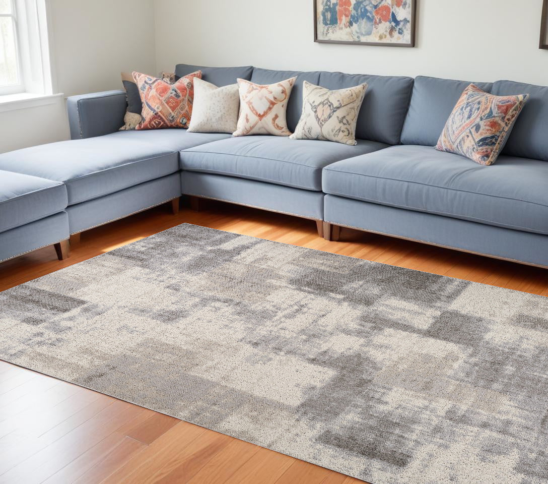 7' X 10' Gray and Beige Abstract Distressed Area Rug