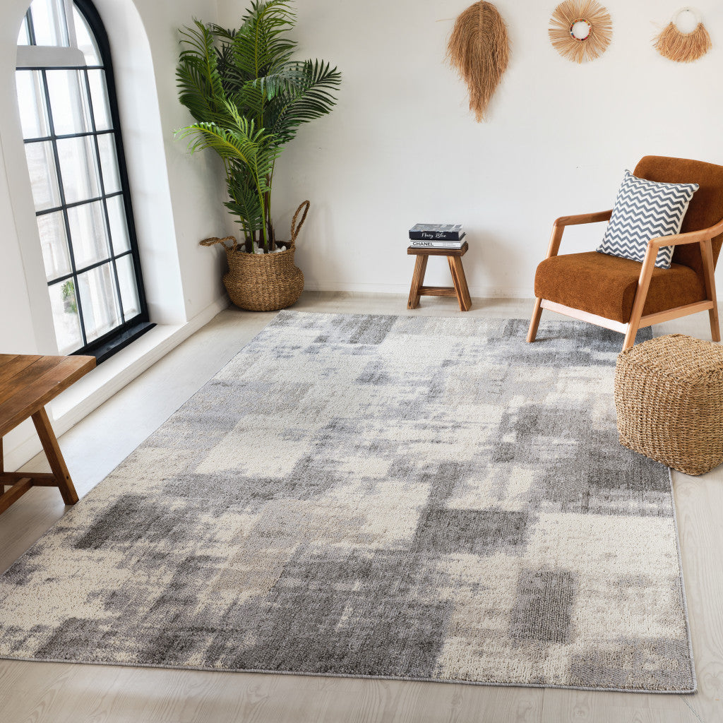 7' X 10' Gray and Beige Abstract Distressed Area Rug