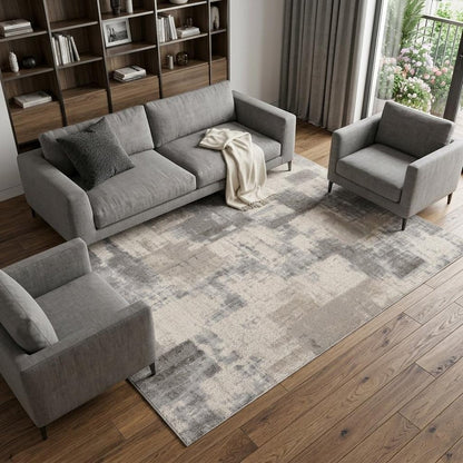 7' X 10' Gray and Beige Abstract Distressed Area Rug