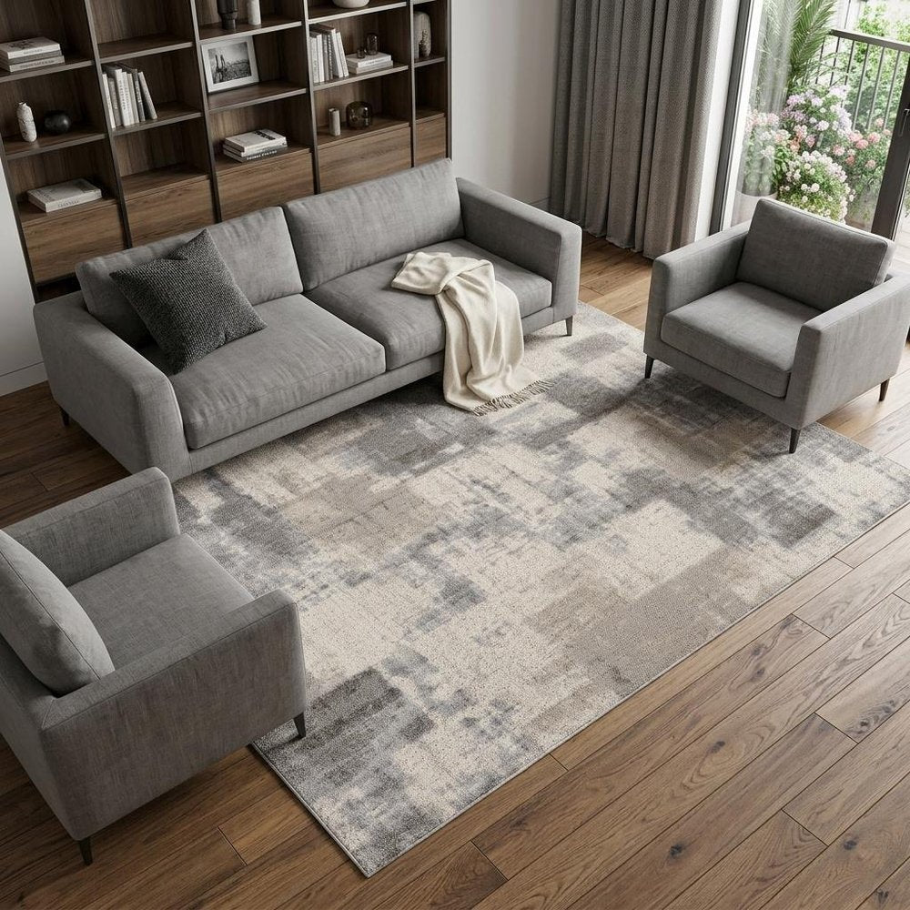 7' X 10' Gray and Beige Abstract Distressed Area Rug